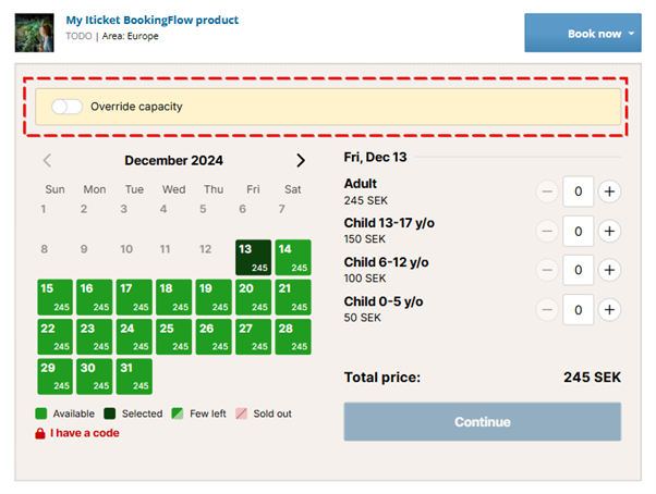 SalesAgent iTicket overrider capacoty toolbar