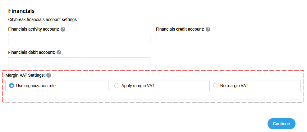 Dynamic package margin VAT settings