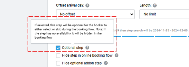 Dynamic package optional step setting